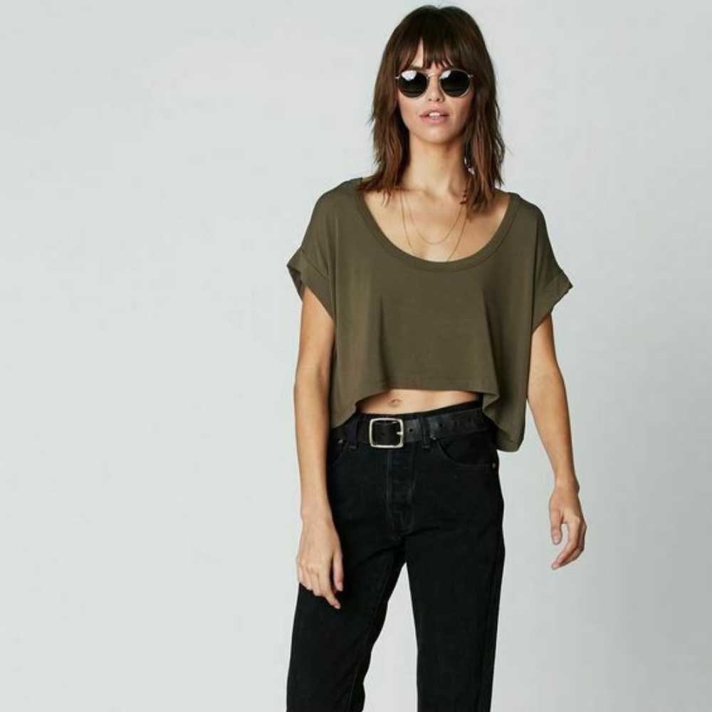 FLYNN SKYE Green Crop T-shirt Kira Hi Lo Sz M